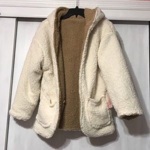 reversible hooded white and brown coat